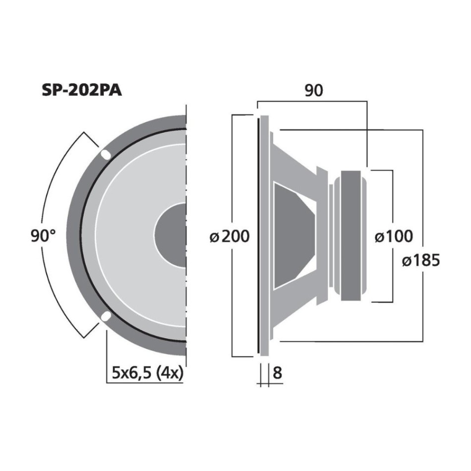 Monacor SP-202PA, 8-tommers bass/mellomtone, 8 ohm