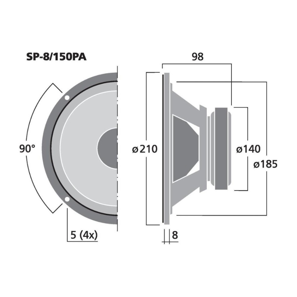 Monacor SP-8/150PA, 8-tommers PA-midbass/mellomtone, 8 ohm