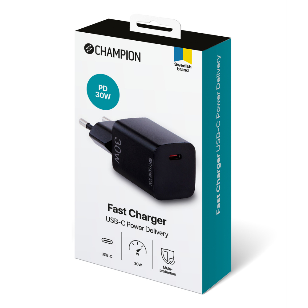 Champion Fast Charge väggladdare USB-C PD 30W, svart