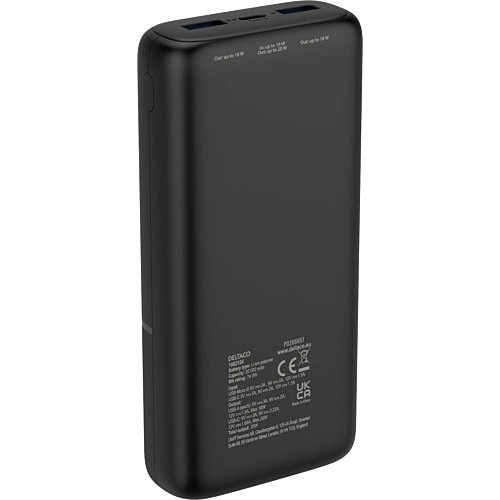 Deltaco PB-C1008 powerbank med 20 000 mAh, 20 W PD, svart