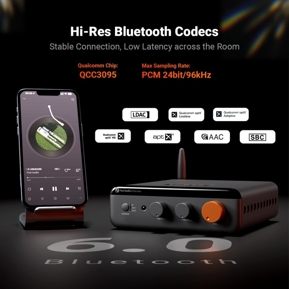 Fosi Audio BT20A MAX stereoforsterker med Bluetooth & 48V strømforsyning