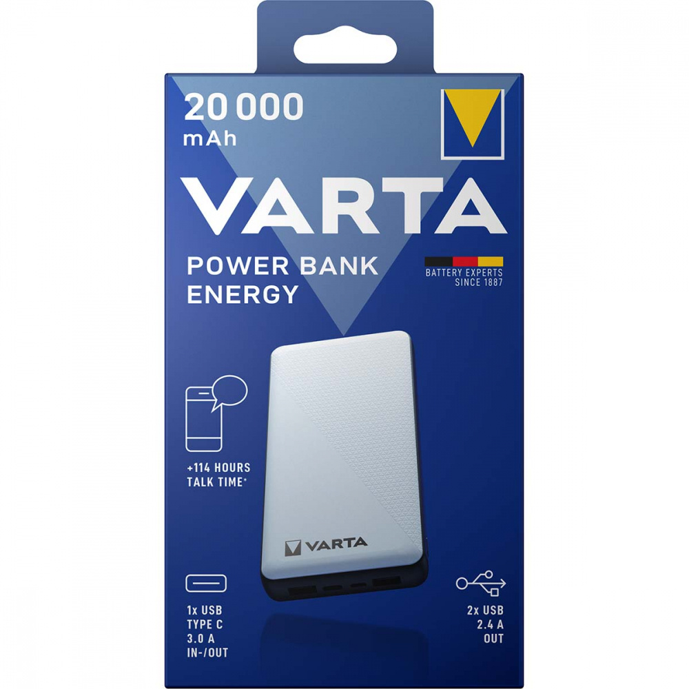 Varta Powerbank 20.000 mAh, USB-A- & USB-C- utgång