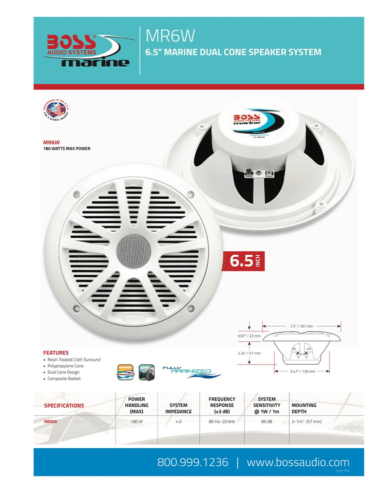 Marine pakke med forsterker MC900B og 1 par MR6W høyttalere
