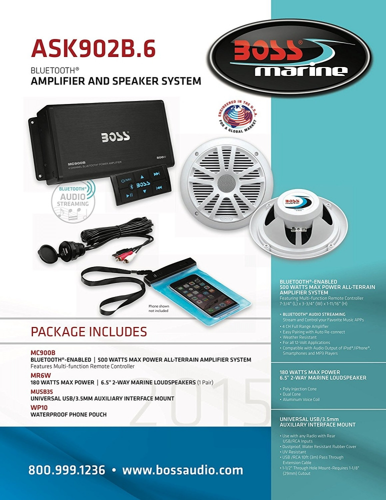 Marine pakke med forsterker MC900B og 1 par MR6W høyttalere
