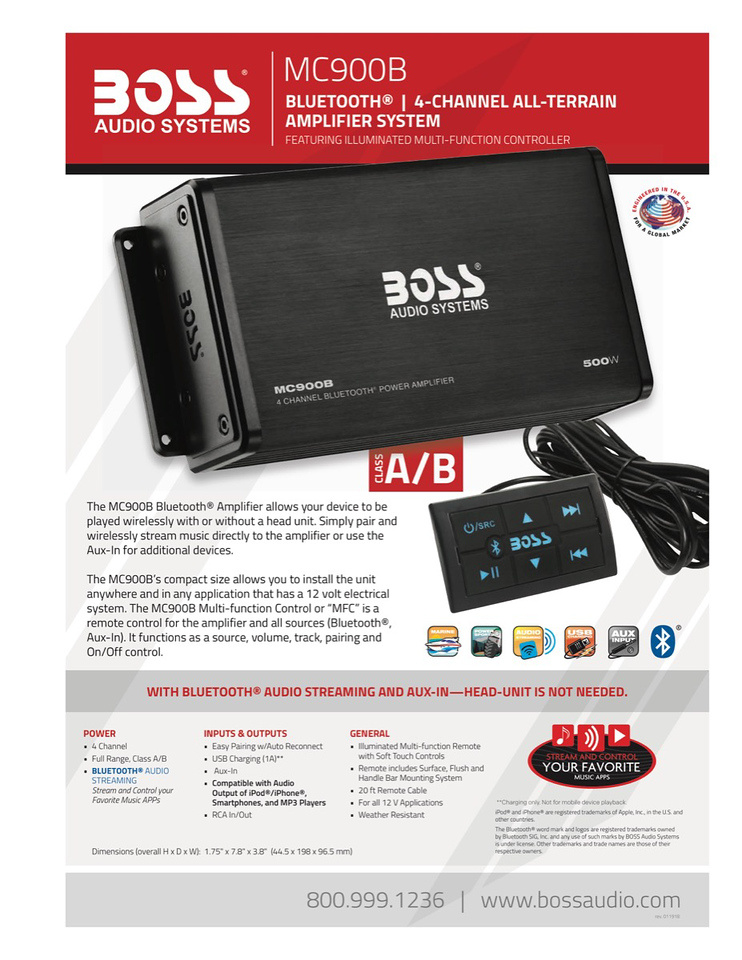 BOSS MC900B bluetoothforsterker 4-kanaler