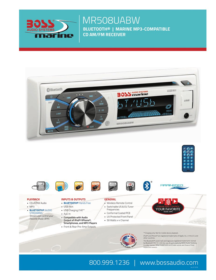 BOSS MR508UABW marinestereo 1-din