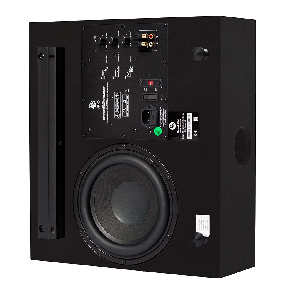 DLS Flatsub Midi vegghengbar aktiv subwoofer, matt svart