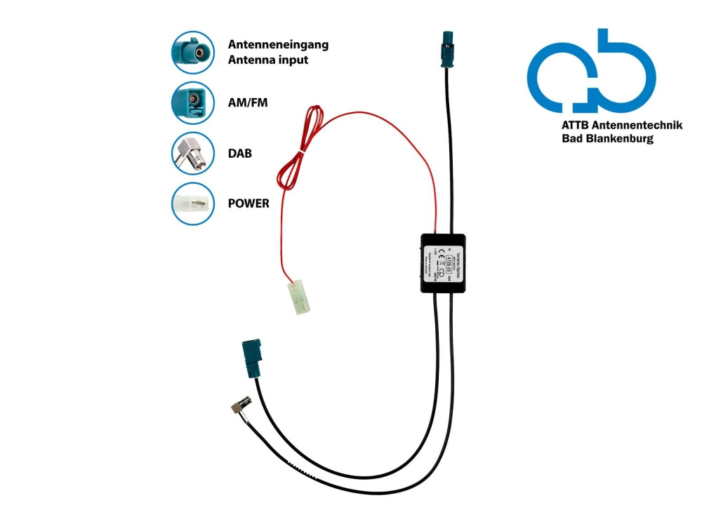 Antenne splitter AM/FM DAB+ Fakra>Fakra(f)/SMB(f) forsterket