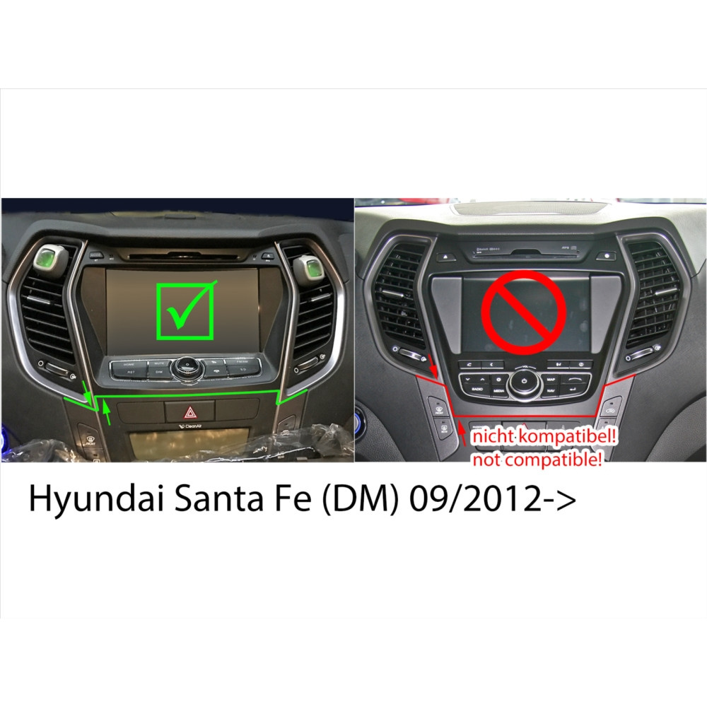Monteringsramme 2-DIN med oppbevaringsrom, Hyundai Santa Fe svart