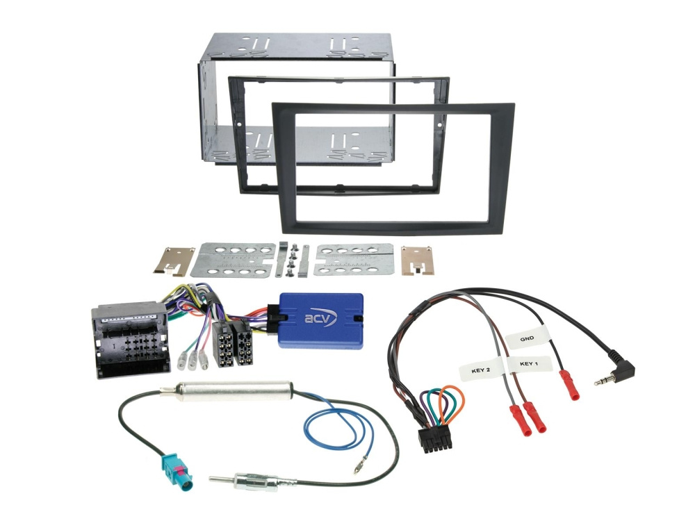 ACV Installationssett 2-DIN Opel, kullgrå gummioverflate