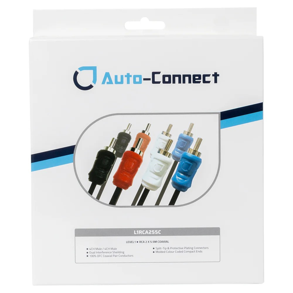 Auto-Connect 4-kanals koaksial lavnivåkabel 5,5 meter, Nivå 1