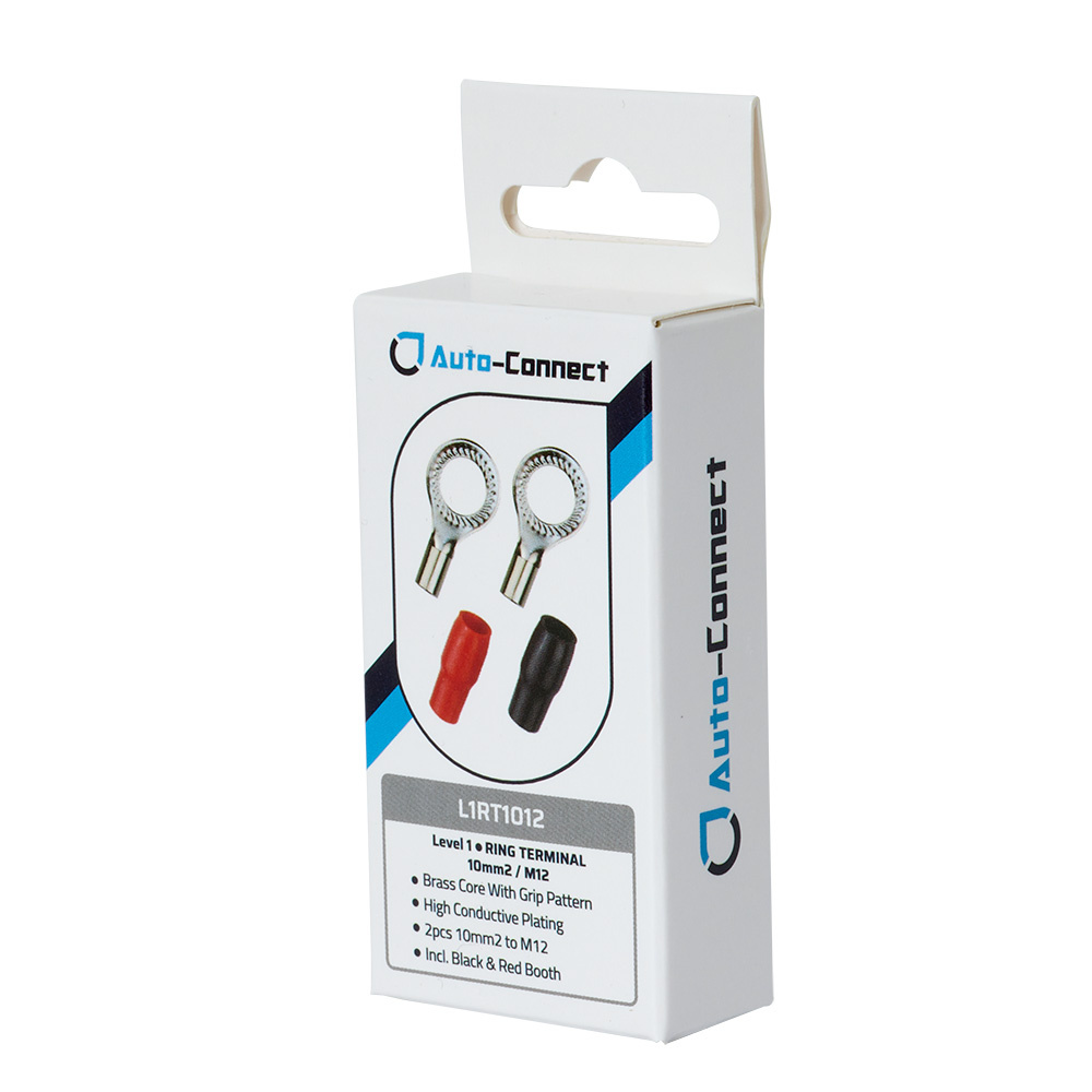 Auto-Connect rød og svart ringkabelsko M12, 10 mm²