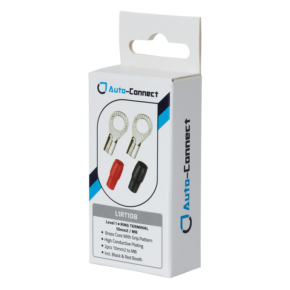 Auto-Connect rød og svart ringkabelsko M8, 10 mm²