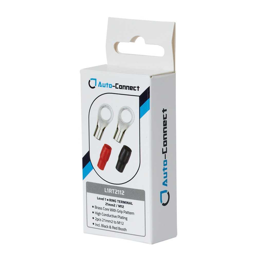 Auto-Connect rød og svart ringkabelsko M12, 21 mm²