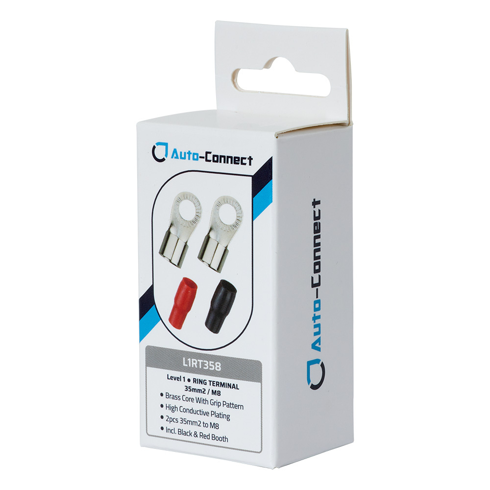 Auto-Connect rød og svart ringkabelsko M8, 35 mm²