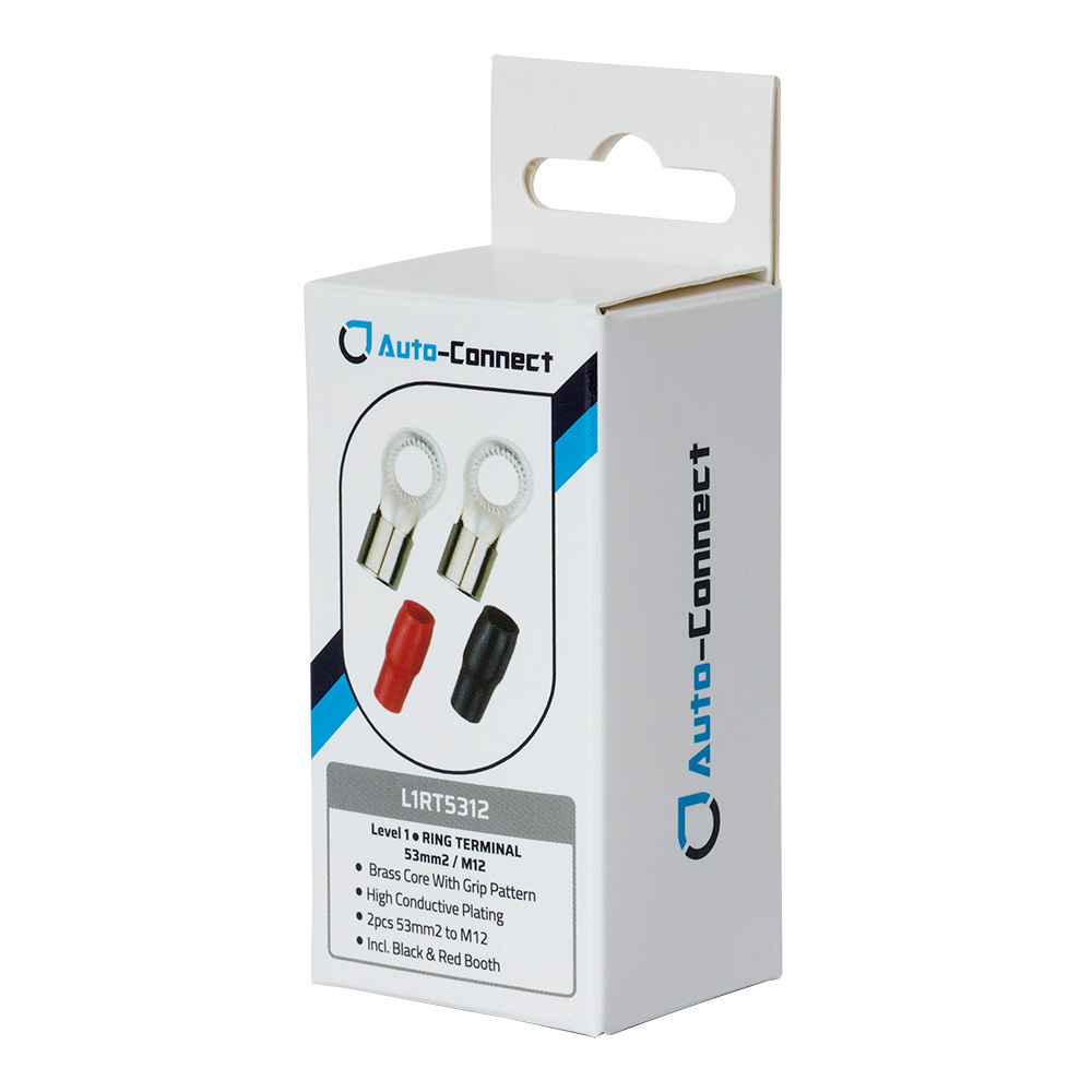 Auto-Connect rød og svart ringkabelsko M12, 53 mm²