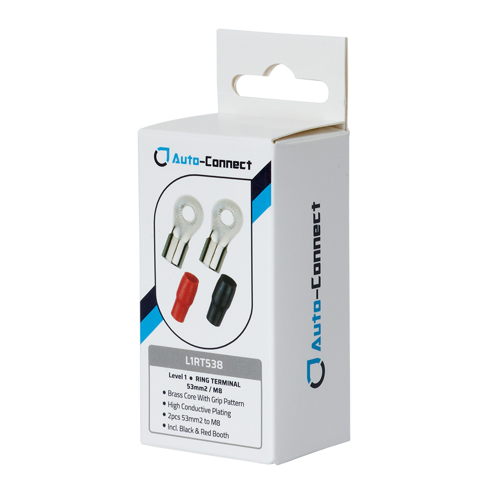 Auto-Connect rød og svart ringkabelsko M8, 53 mm²