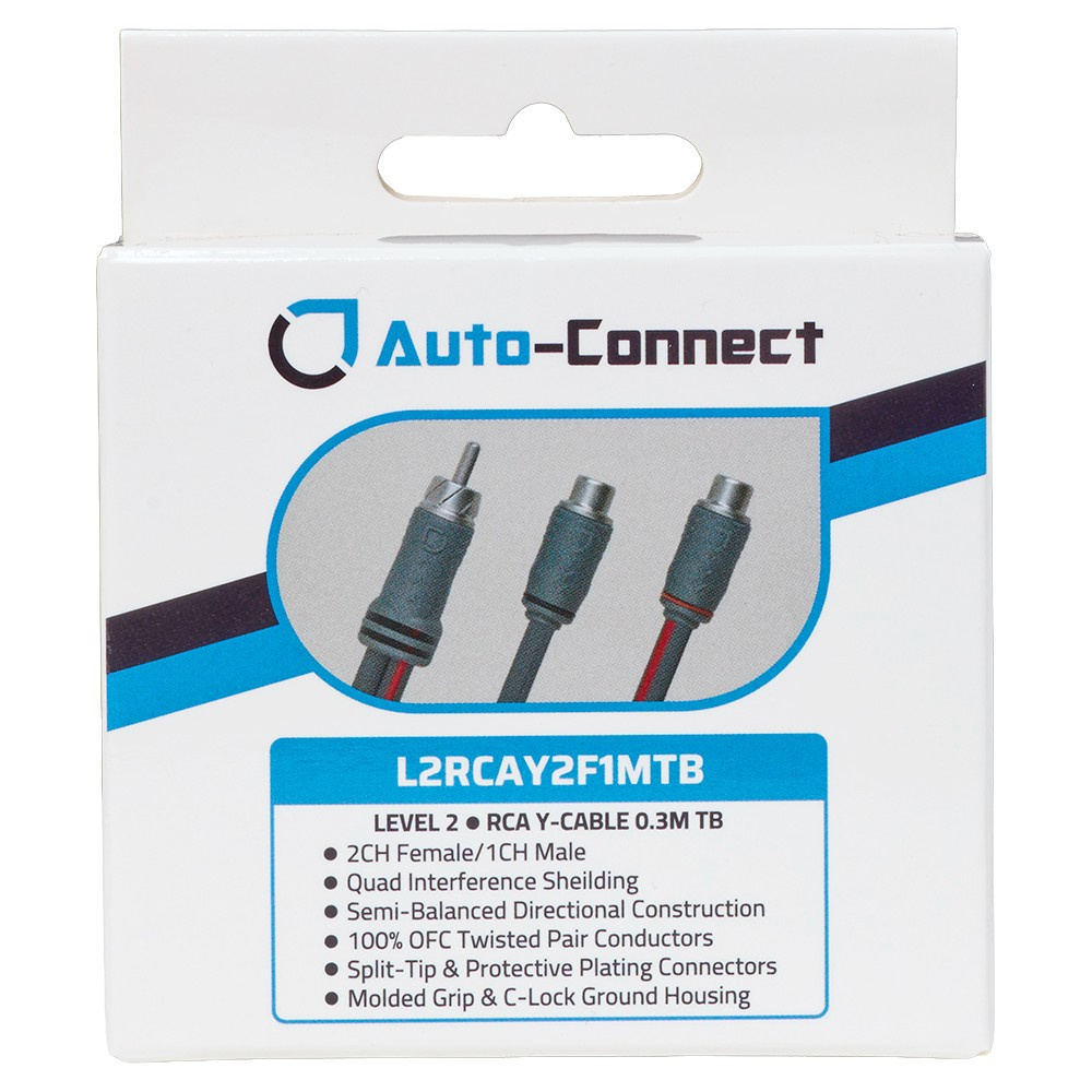 Auto-Connect tvinnet Y-splitt for lavnivåsignal, 1 hann – 2 hunn, 0.3 meter, Level 2