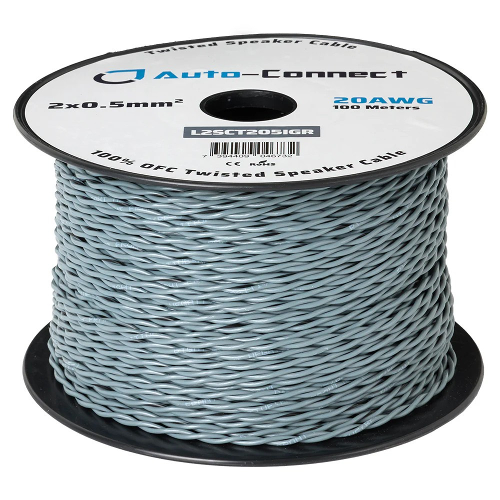 Auto-Connect tvunnet OFC-høyttalerkabel 2x0.5 mm², grå, løpemeter