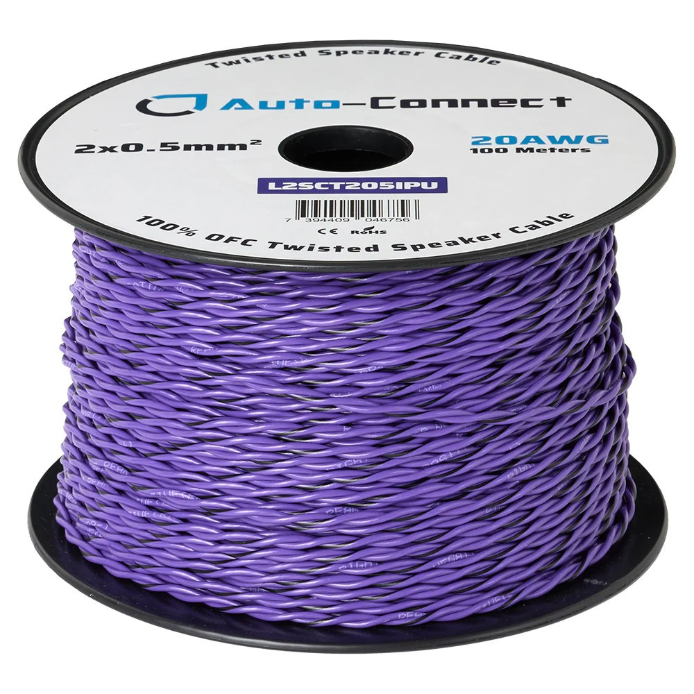 Auto-Connect tvinnet OFC-høyttalerkabel 2x0.5 mm², lilla løpemeter