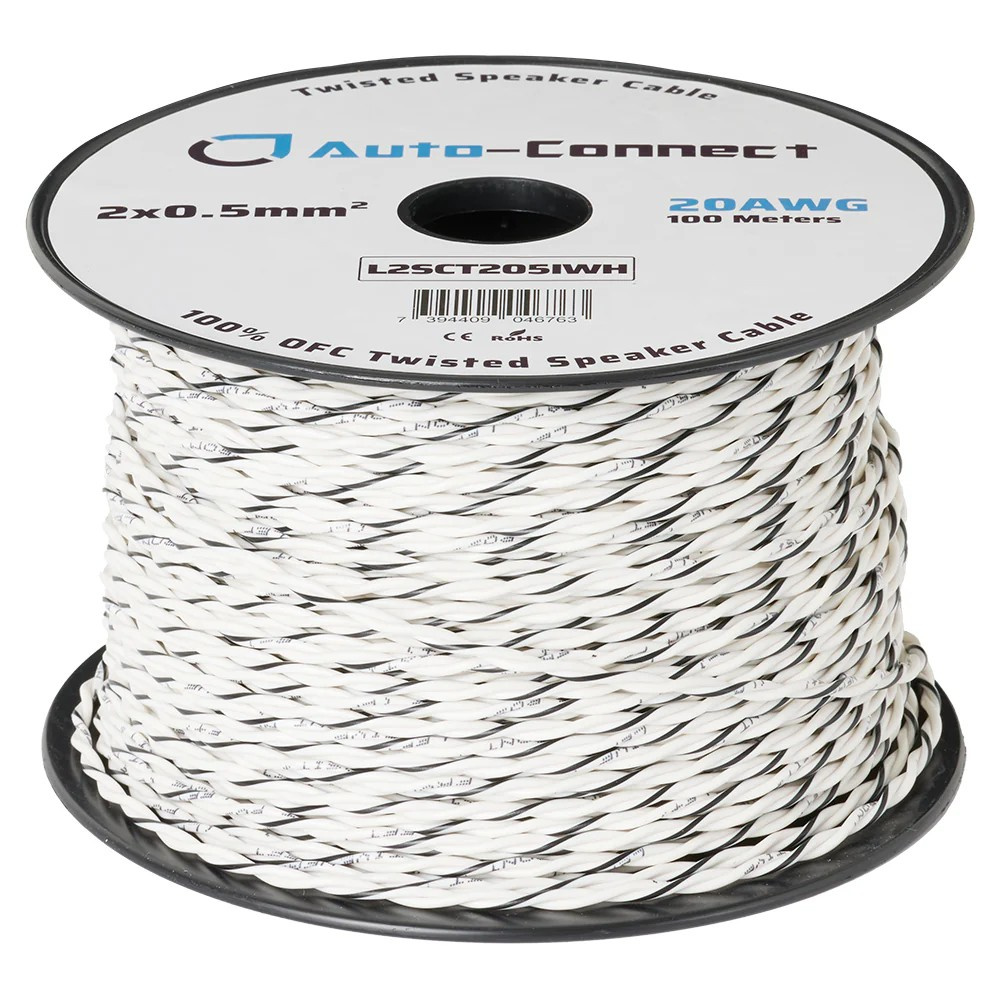 Auto-Connect tvinnet OFC-høyttalerkabel 2x0.5 mm², hvit, løpemeter