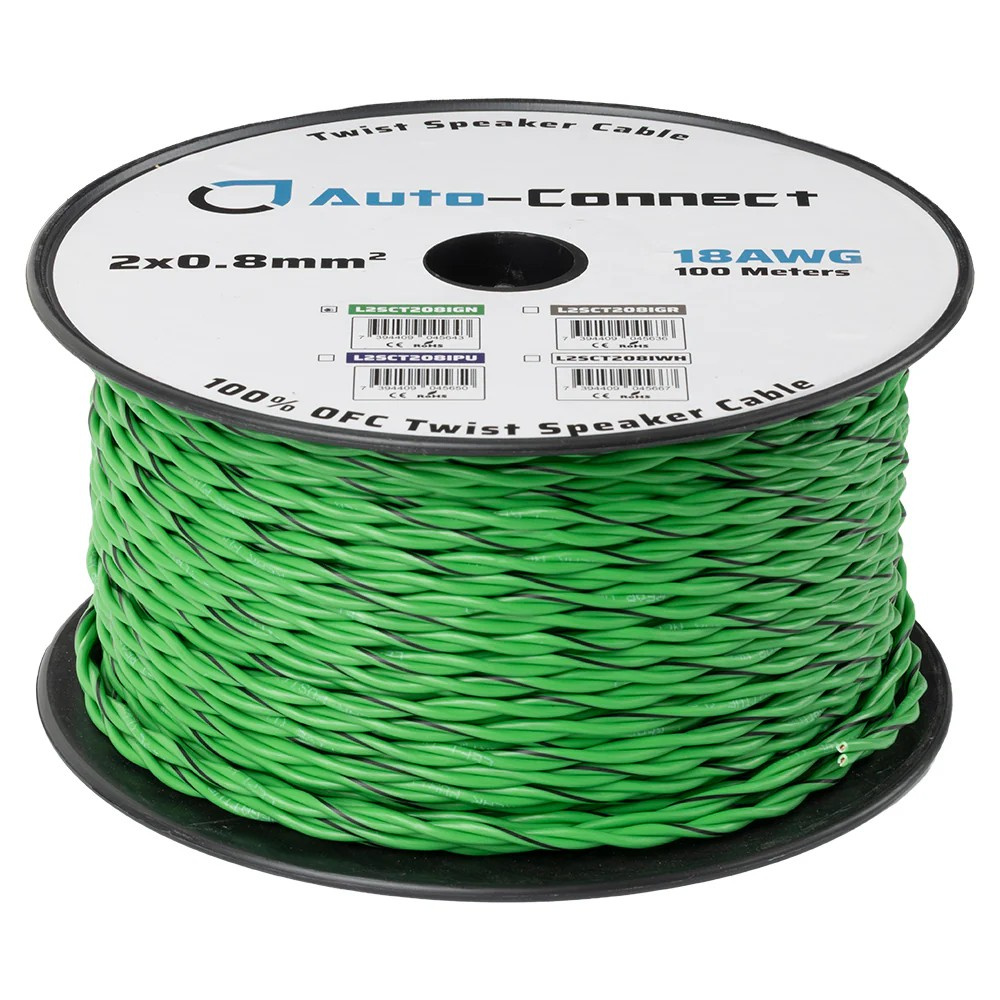 Auto-Connect tvunnet høyttalerkabel 2x0.8mm² grønn, pris per meter