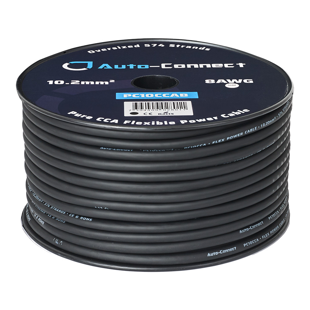 Auto-Connect svart strømkabel CCA 10.2mm², metervare