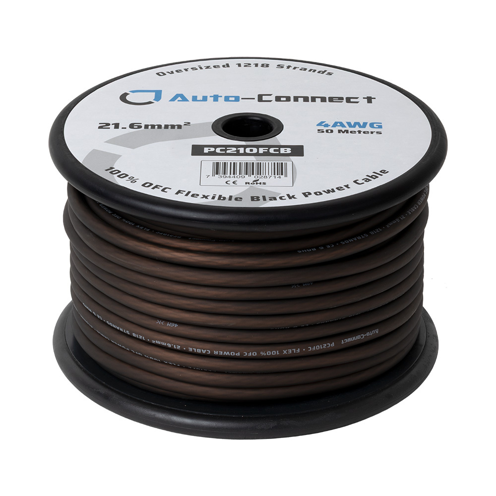 Auto-Connect svart strømkabel OFC 21.6mm², metervare