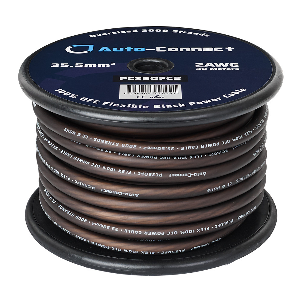 Auto-Connect svart strømkabel OFC 35.5mm², metervare