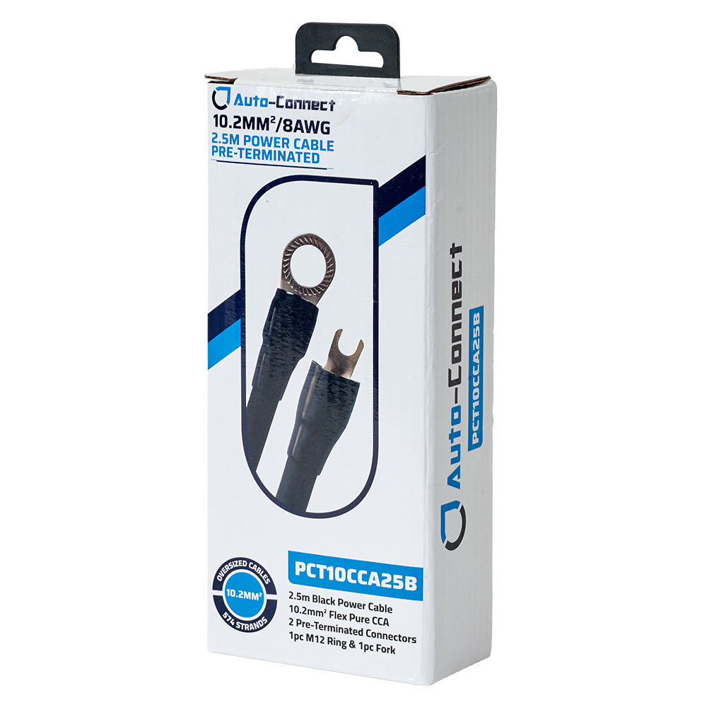 Auto-Connect 2.5 meter strømkabel CCA 10.2mm², svart