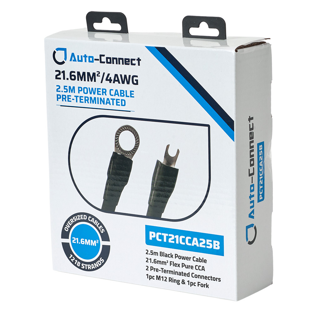 Auto-Connect 2.5 meter strømkabel CCA 21.6mm², svart