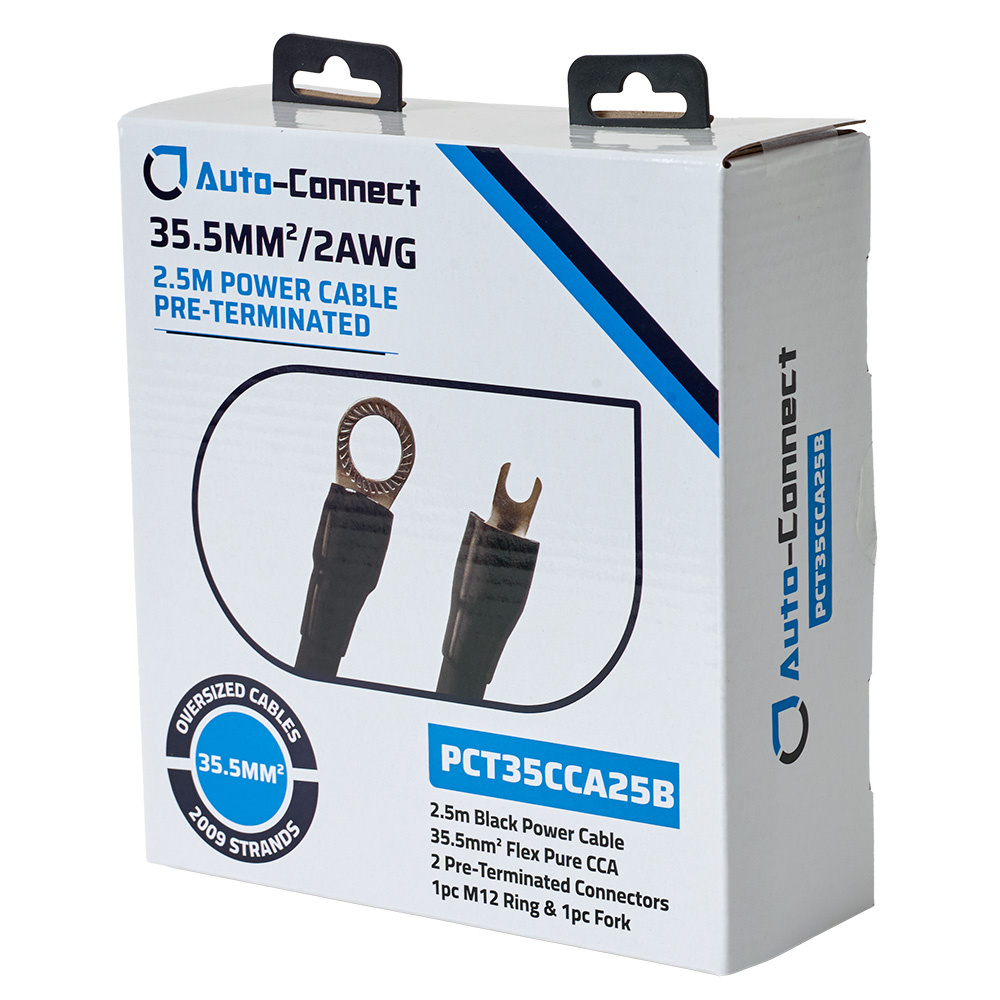 Auto-Connect 2.5 meter strømkabel CCA 35.5mm², svart