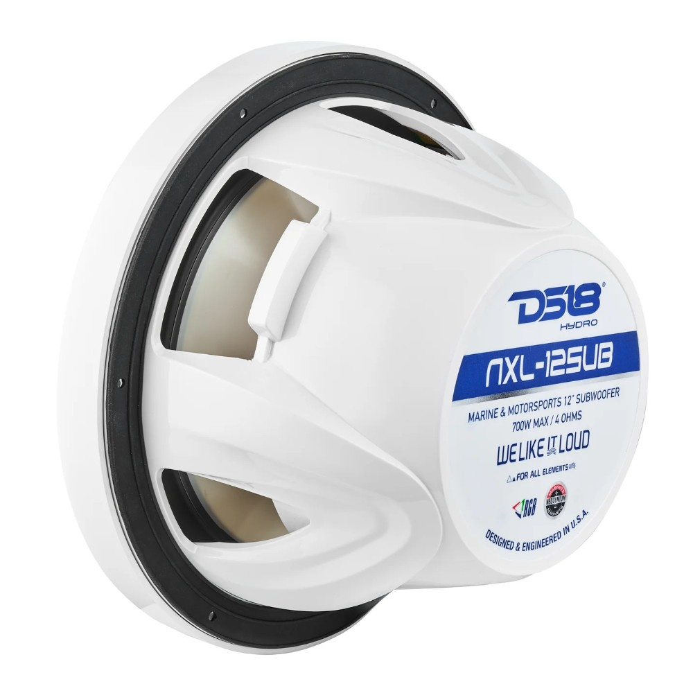 DS18 NXL-12SUB/WH, hvit 12-tommers marinebass med LED, par