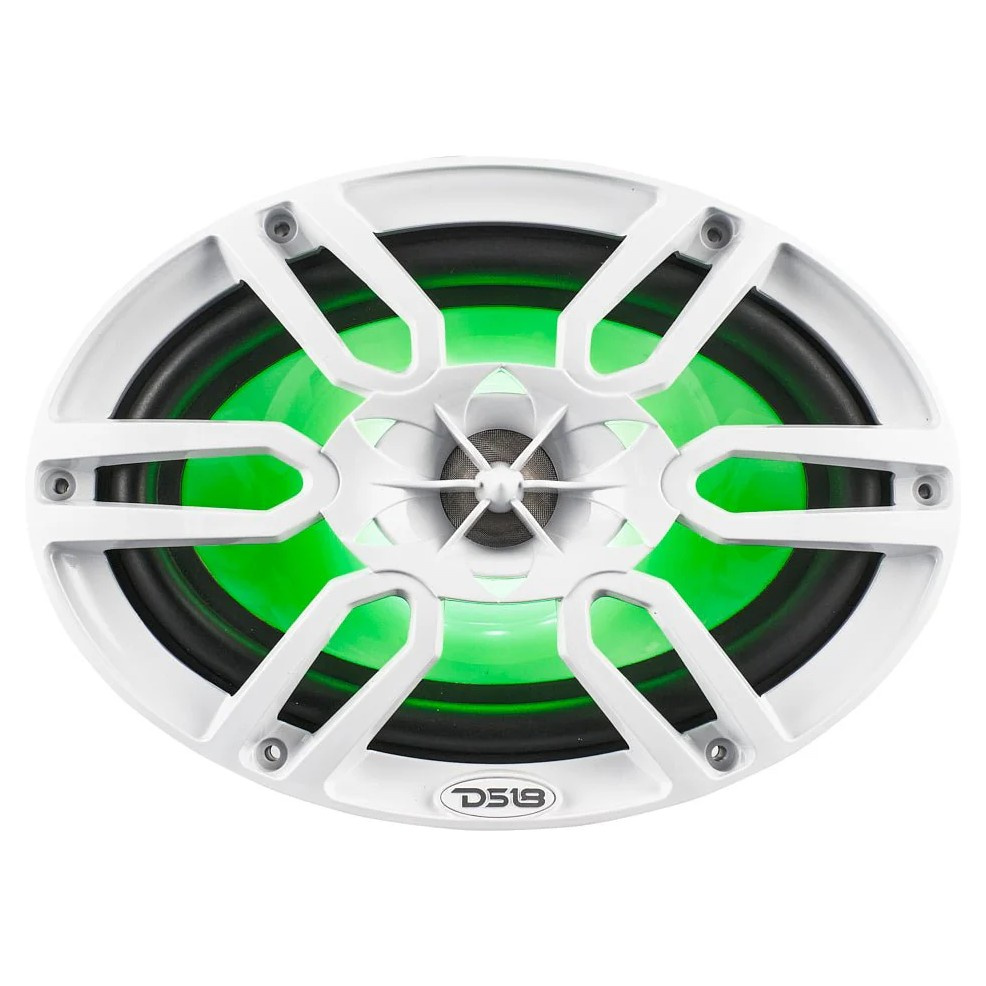 DS18 NXL-69/WH, hvite 6x9-tommers marinehøyttalere med LED, par