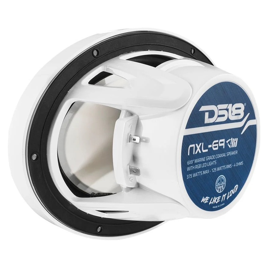 DS18 NXL-69/WH, hvite 6x9-tommers marinehøyttalere med LED, par