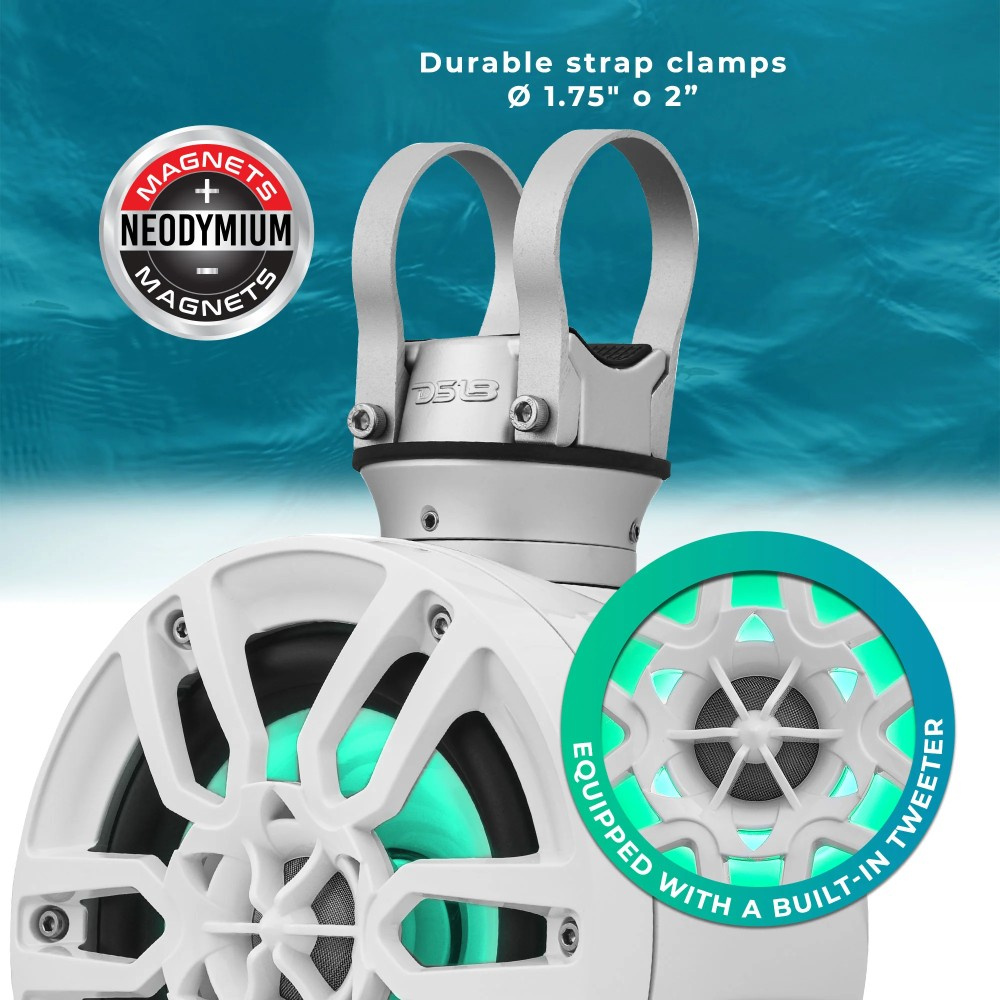 DS18 NXL-PS6W, hvite 6,5-tommers marinehøyttalere i pods med LED, par