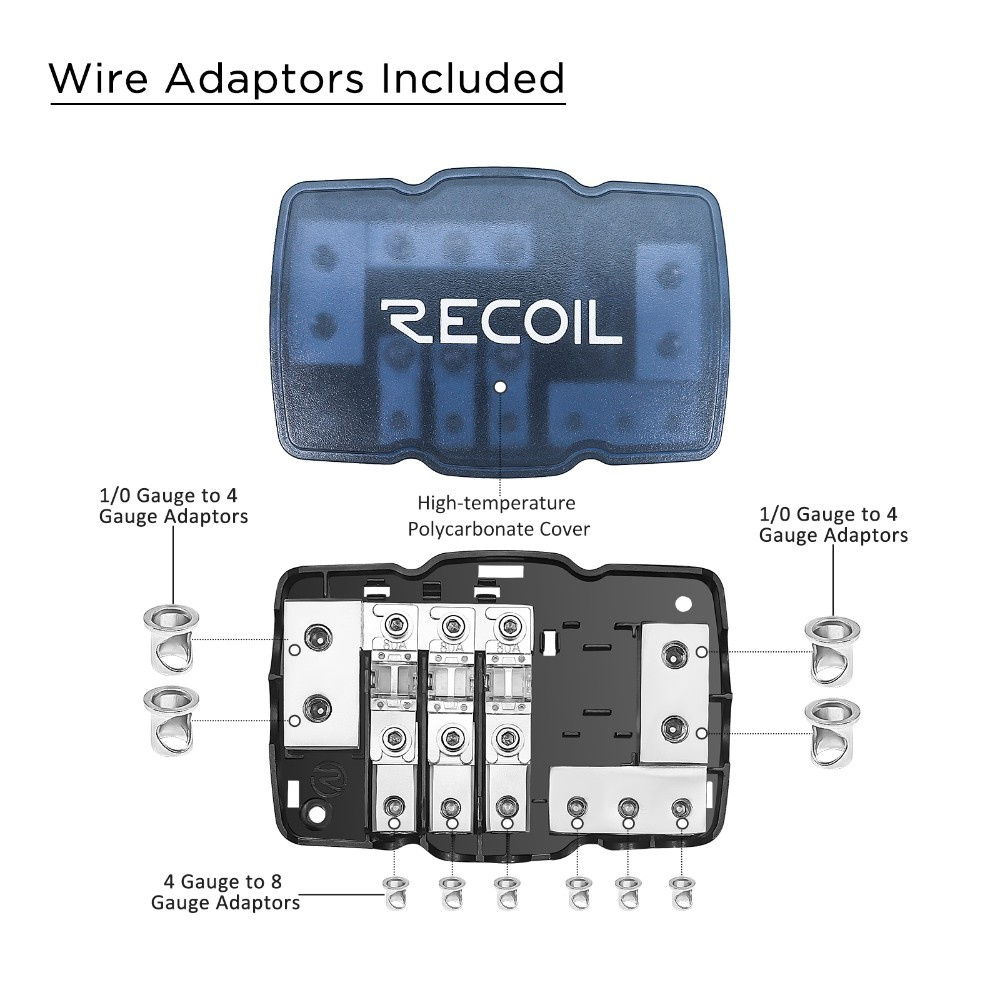 Recoil MPG3 Mini-ANL sikringsholder + jordblokk 2x50mm² til 3x20mm²