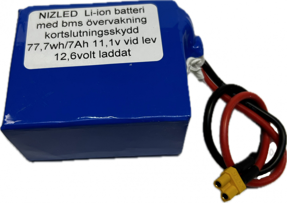 Li-ion batteri 12,6 (11,1) volt 7Ah med BMS, (batteri till E30 lampan)