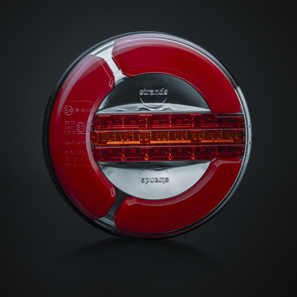 Strands Baklykt LED 3 Kamre 12-24V, 142mm Diameter. Bak/Horn/Dynamisk Blink.