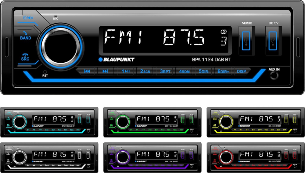 Blaupunkt BPA 1124 DAB BT, bilstereo med Bluetooth, DAB & 3 par lågnivå