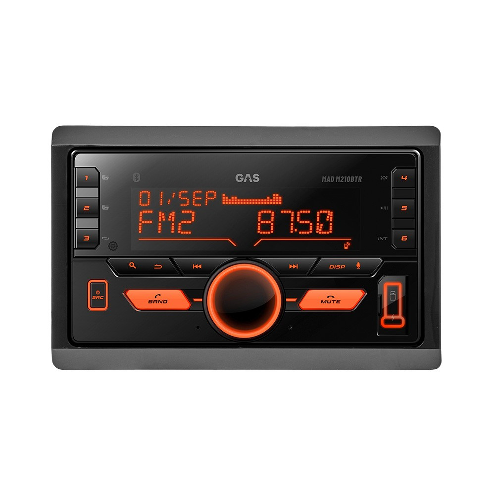 GAS MAD M210-BTR, 2-DIN bilstereo med Bluetooth og 2 par lavnivåutganger