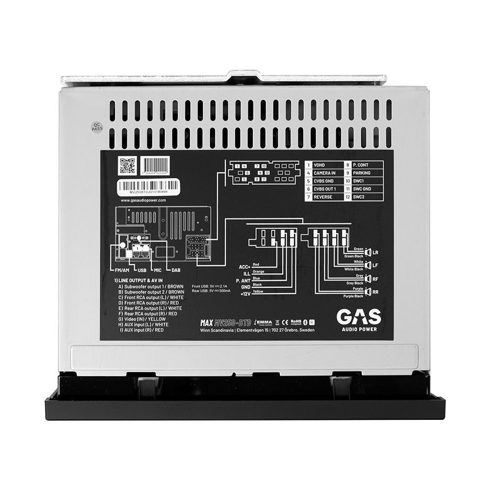 GAS MAX MV250-BTD, bilstereo med Apple CarPlay, Bluetooth, handsfree og DAB+