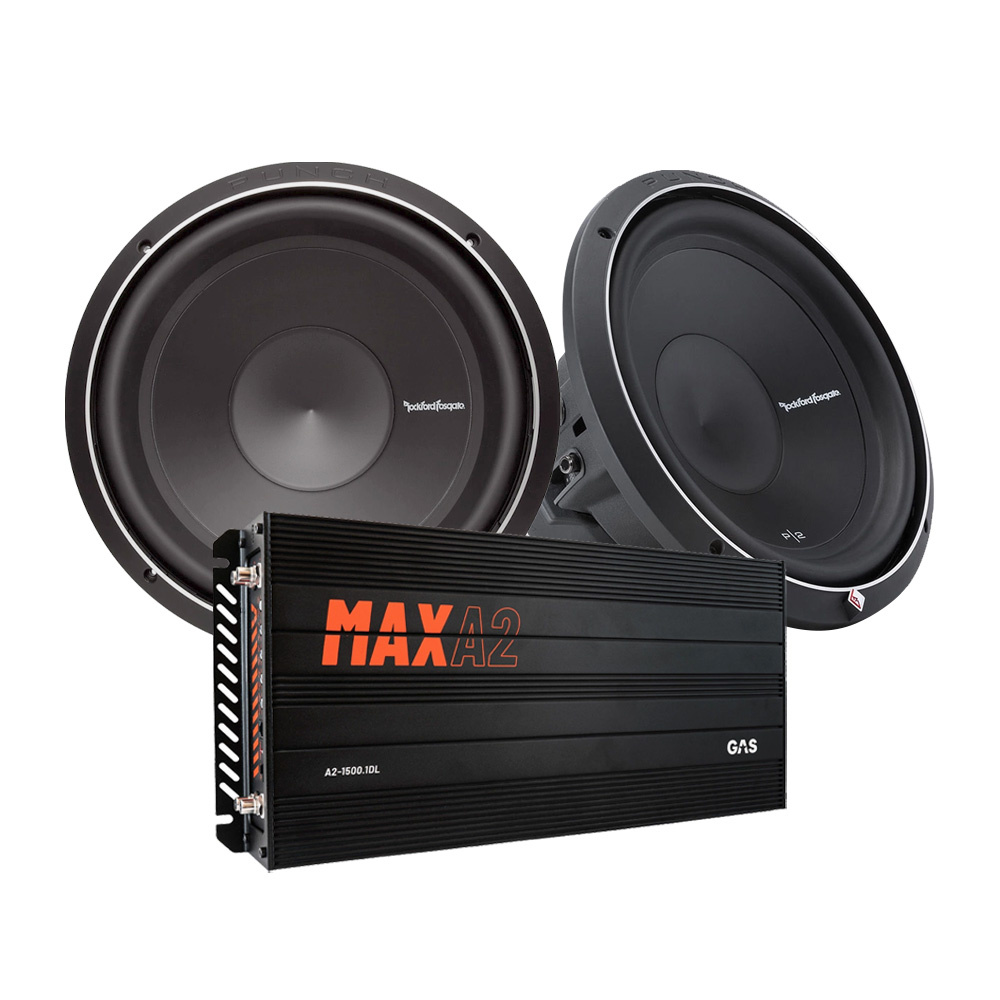 2-pakke Rockford Fosgate Punch P2D412 & GAS MAX A2-1500.1DL, basspakke