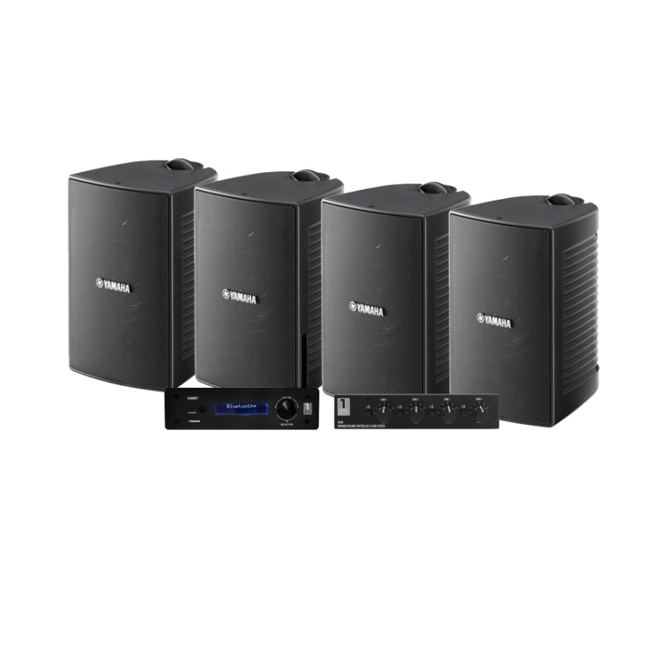 4-pakning Yamaha NS-AW194 med System One A50BT og høyttalerbryter, utendørspakke