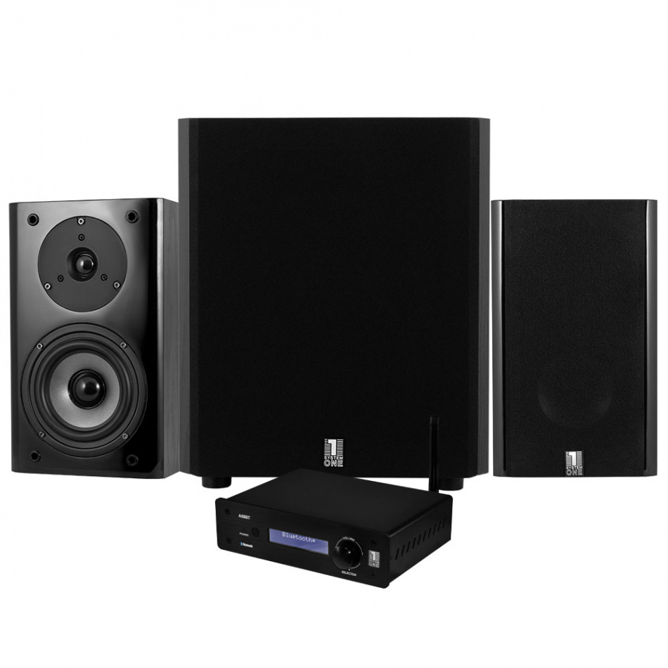 System One A50BT med SB-15B stativhögtalare & W-100 Sub, svart