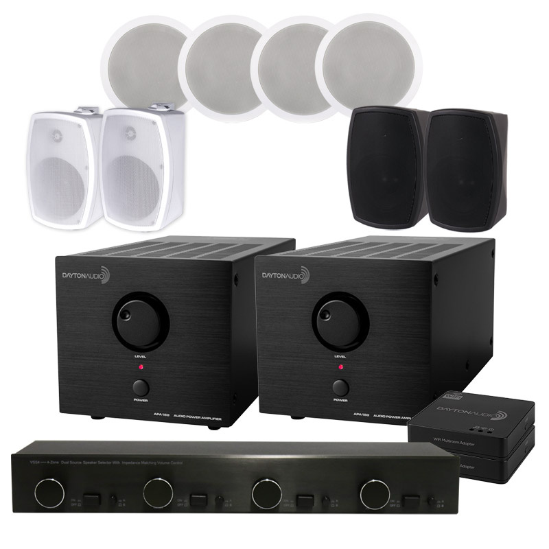 Dayton Audio APA150 med høyttalerveksler, wifi-adapter & 3par høyttalere
