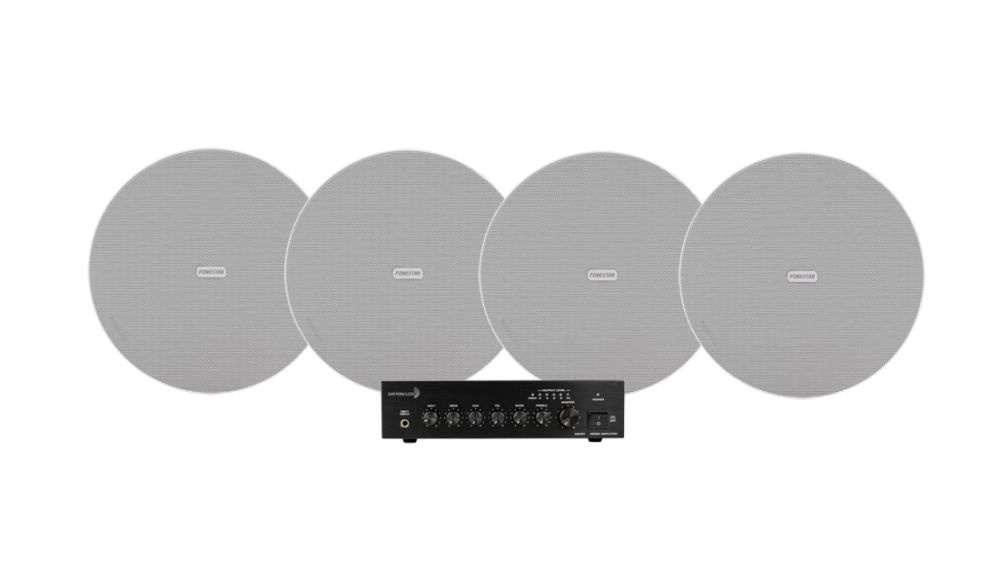 Dayton Audio DA40T med 4 stk Fonestar Sky-8T, kommersielt 100V-pakke