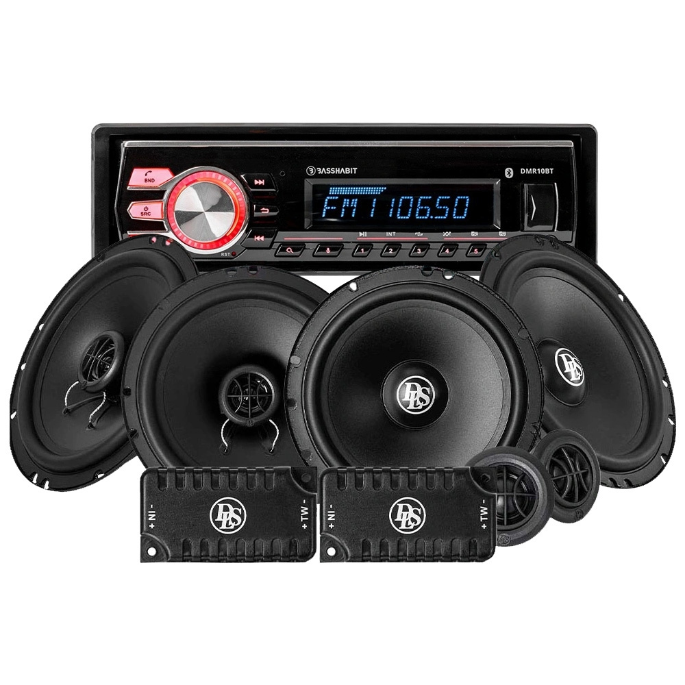 Bass Habit DMR10BT bilstereopakke med DLS front- og bakhøyttalere