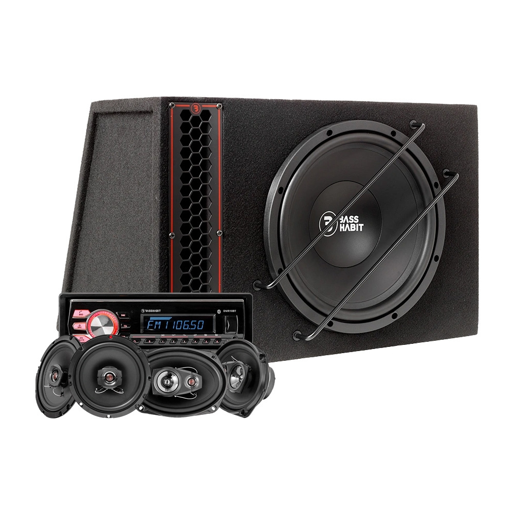 Bass Habit PL112A helhetspakke med DMR10BT og Rebel-høyttalere