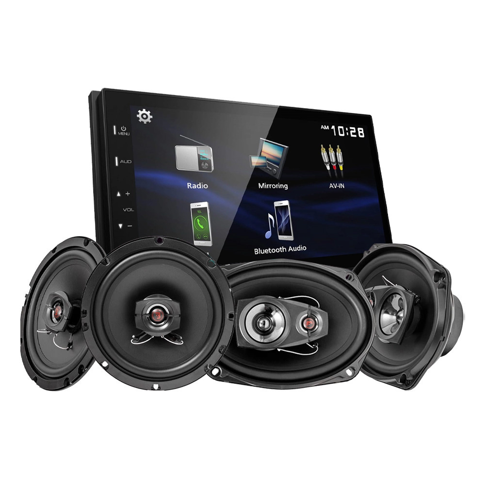 Kenwood DMX129BT & Bass Habit REBEL-høyttalere, bilstereopakke